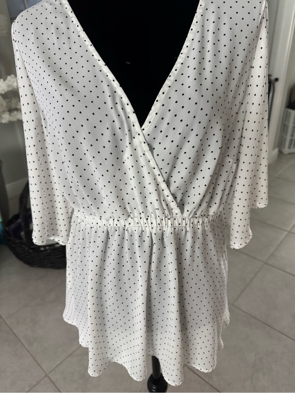 torrid White Black Polka Dot Wrap Peplum Top